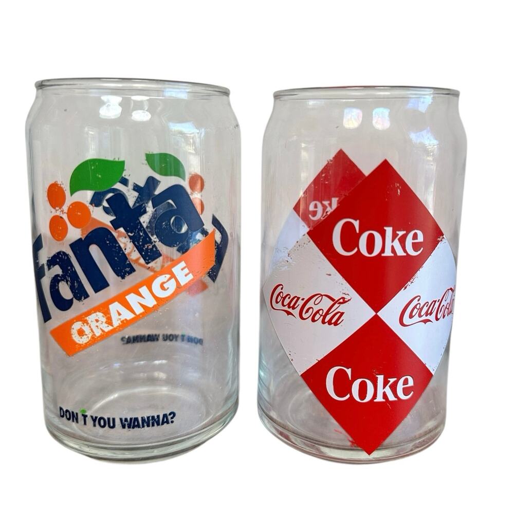 Vintage Luminarc Retro Coca Cola and Fanta 16 Oz Drinking Glasses